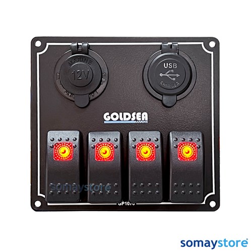 Goldsea Marine Switch Panel 4 Anahtarlı Şarj - Usb  Soketli