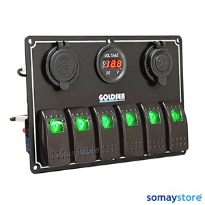Goldsea Marine Switch Panel 6 Anahtarlı Şarj - Voltmetre - Usb  Soketli Yeşil Led